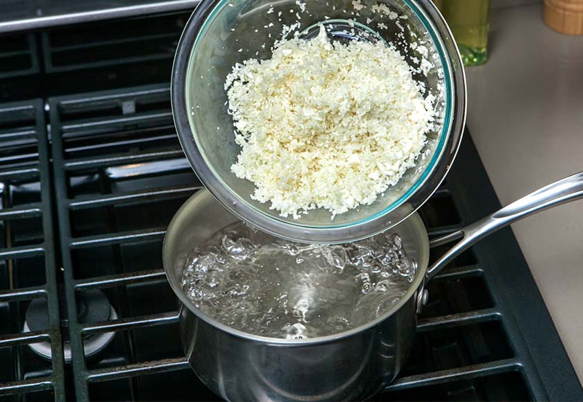 Blanch cauliflower rice
